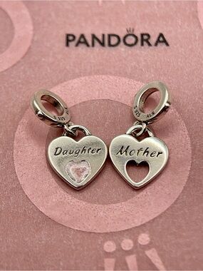 Pandora Sterling Silver Mother & Daughter Split Hearts Dangle Charm 799187C01